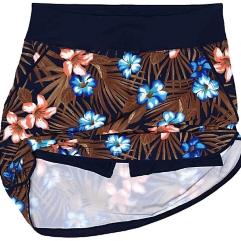 2 piece Lands End navy tropical palm print tankini and swim skirt. Size 16. - Picture 7 of 8